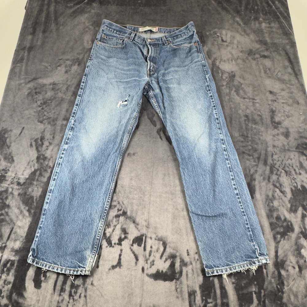 Levi's 505 Regular Fit Y2K Jeans Mens 34x30 Blue Denim Straight Leg Distressed